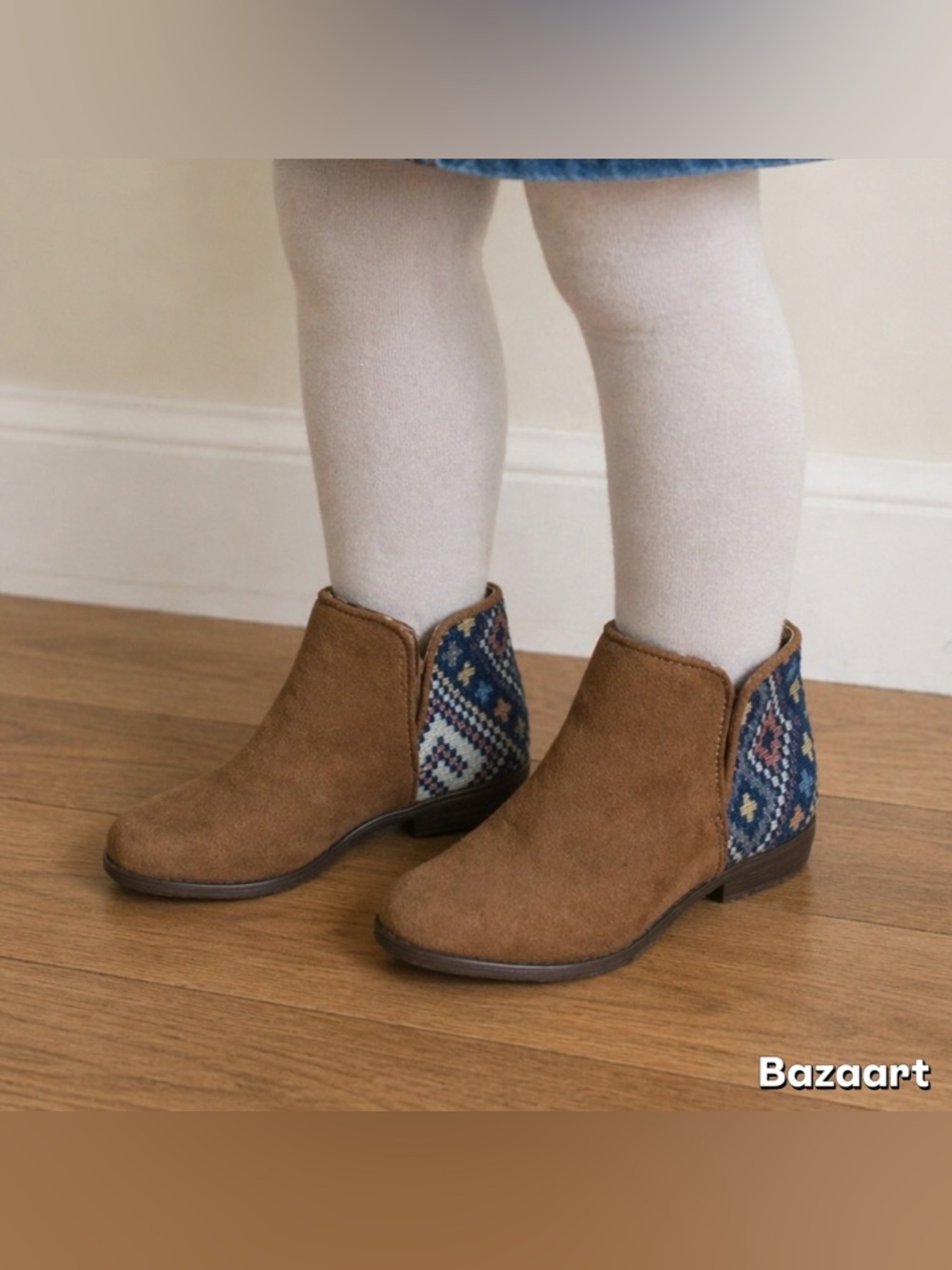 Sz 2 Brown suede Aztec Print Ankle Boots Cat & Jack NWOT